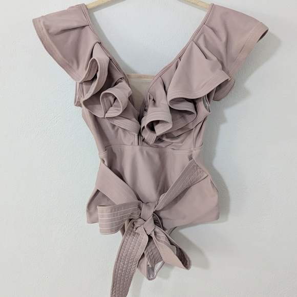 Lina Medina Other - Ruffle V-Neck One-Piece Swimsuit in Dusty Mauve